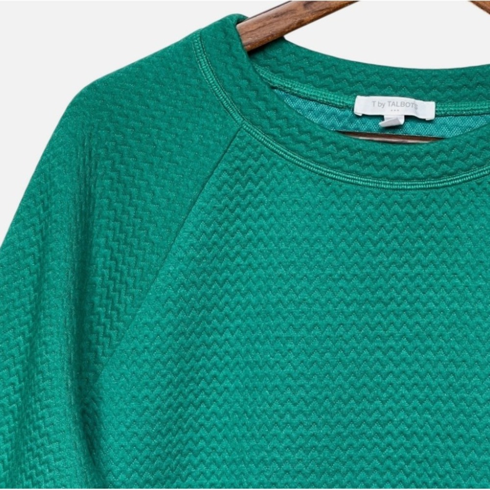T by Talbots Womens Emerald Green Quilted Chevron Side Zip Top Pullover Large - Picture 5 of 10
